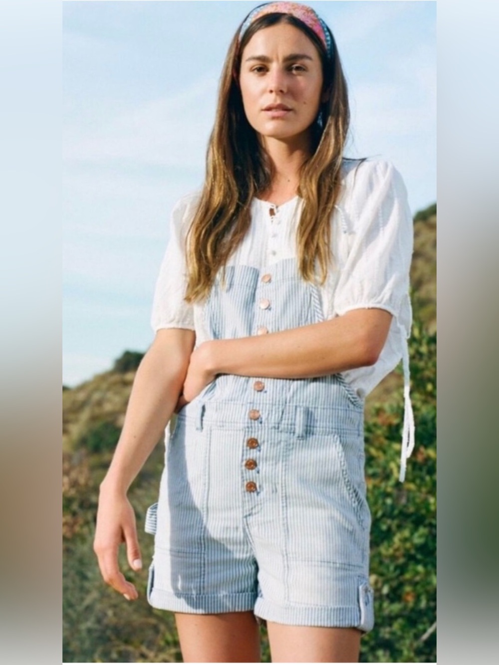 Pilcro-Anthropologie Striped Denim Short Overalls